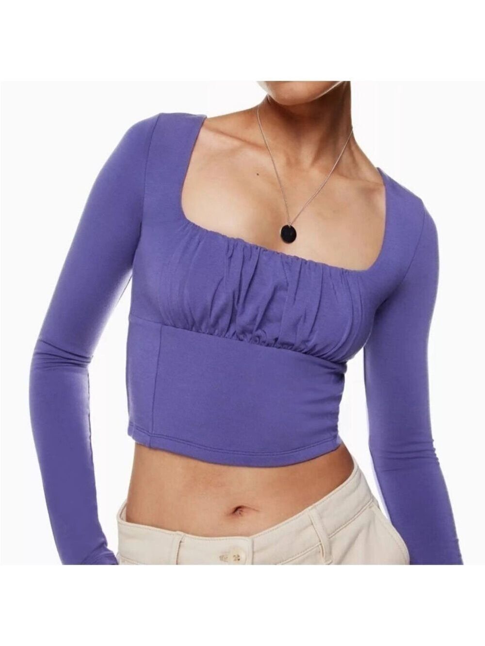 Aritzia Wilfred Free Orbit Long Sleeve Cropped Top in Purple Size Medium